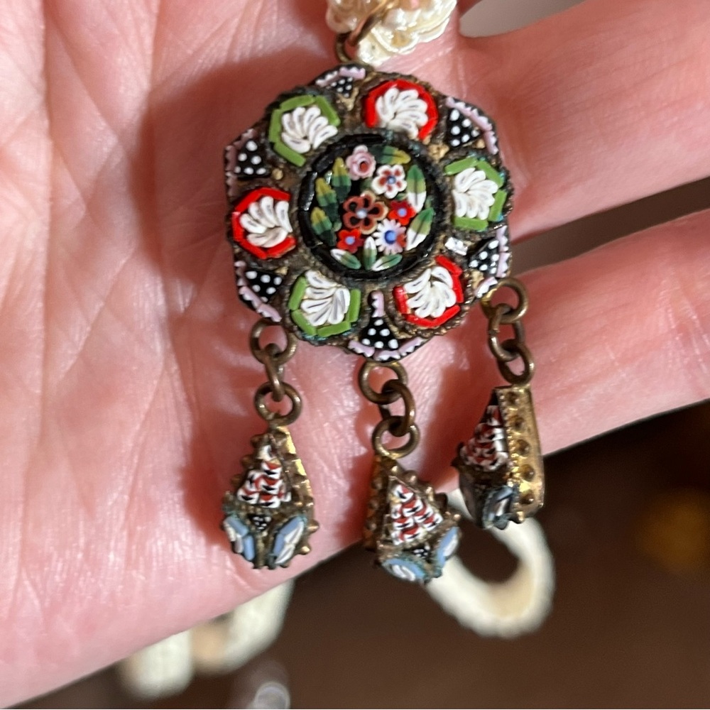 EUVC Gorgeous Antique Gold Floral Victorian Mosaic Miro Pendant Made in Italy